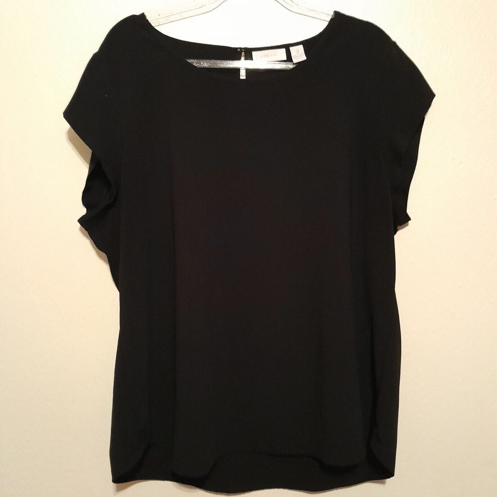 Chico's Women's size 3 Top Black Office Church Corporate Short‎ Sleeve
